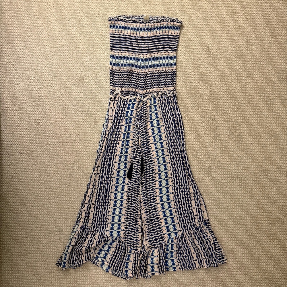 Surf Gypsy Blue and White Strapless Jumpsuit